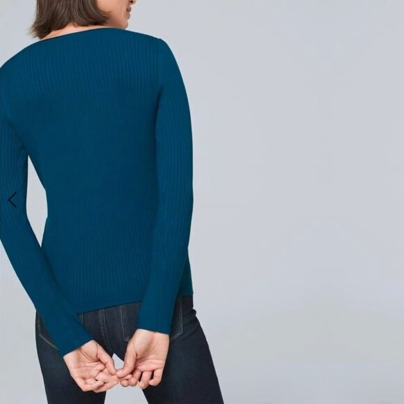 2/$30 White House Black Market Ribbed Snap Front Henley Top Ocean Blue XS #A0687 - Picture 5 of 10